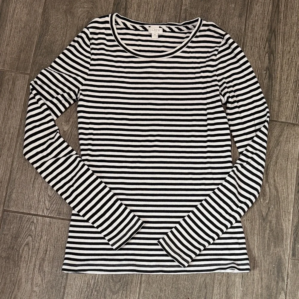 J. Crew Black and White Striped Long Sleeve Tee
